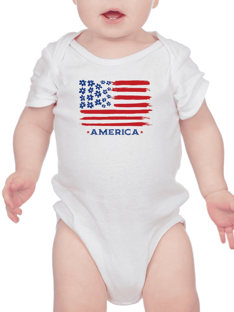 America's Flag And Flowers Bodysuit Baby's -SmartPrintsInk Designs