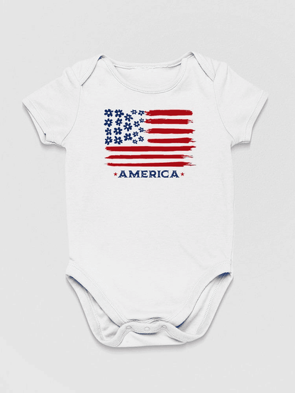 America's Flag And Flowers Bodysuit Baby's -SmartPrintsInk Designs