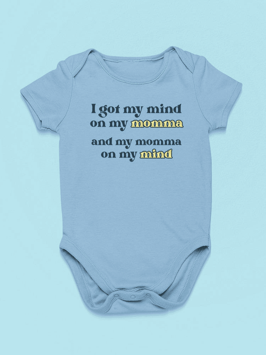 My Mind On My Momma Bodysuit by SmartPrintsInk Designs