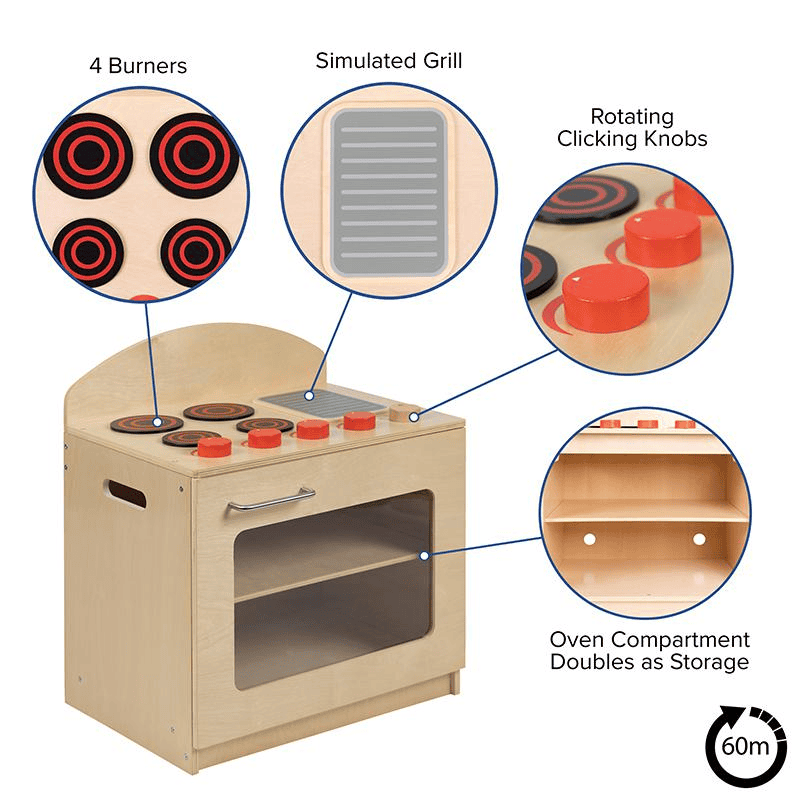 Children's Wooden Kitchen Stove for or Home Use - Safe, Kid Friendly Design