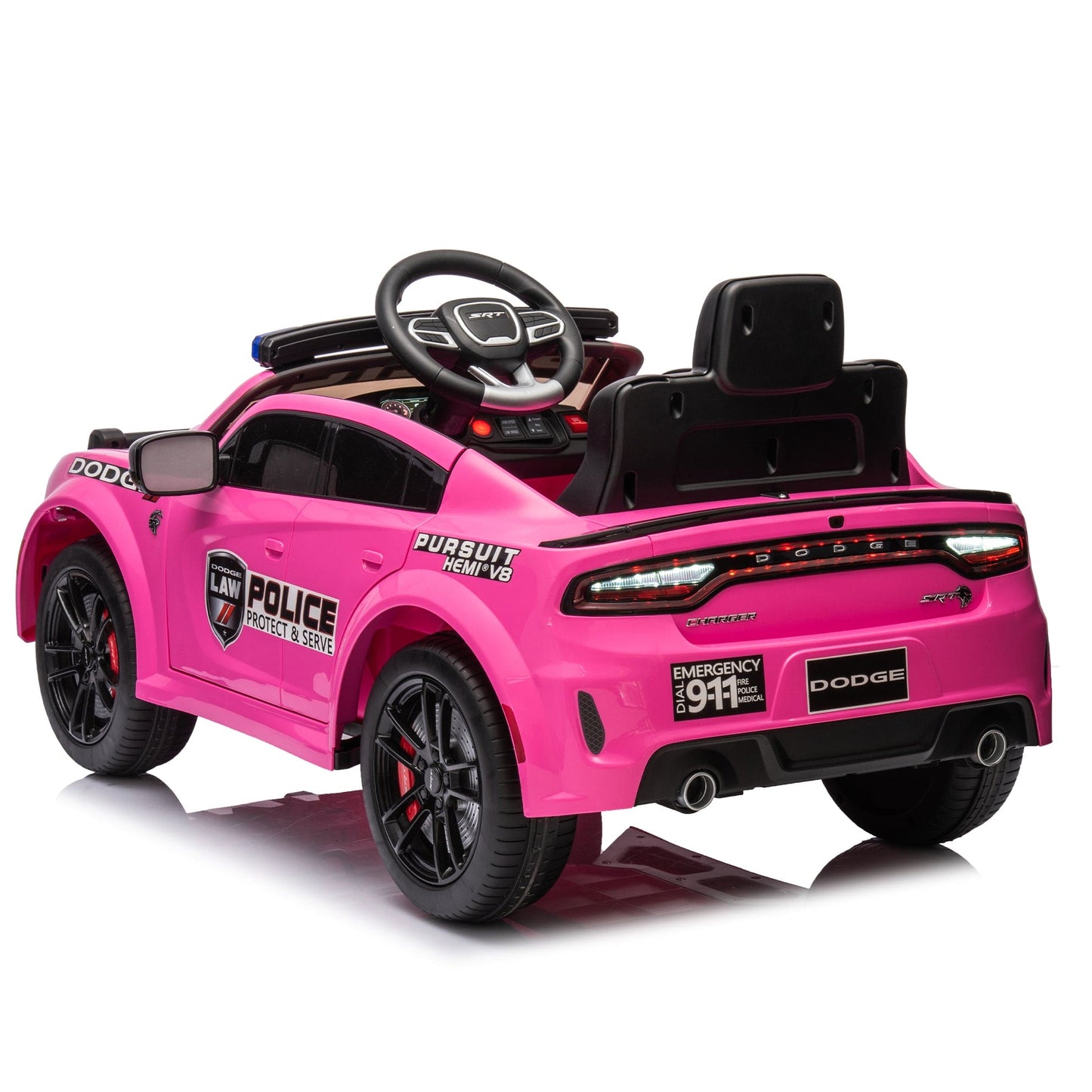 Licensed Dodge Charger,12v Kids ride on police car W/Parents Remote Control,anti-collision bar,Front& top alarm light design,Police car sticker,megaphone,three-speed,slow start,Four wheel suspension.