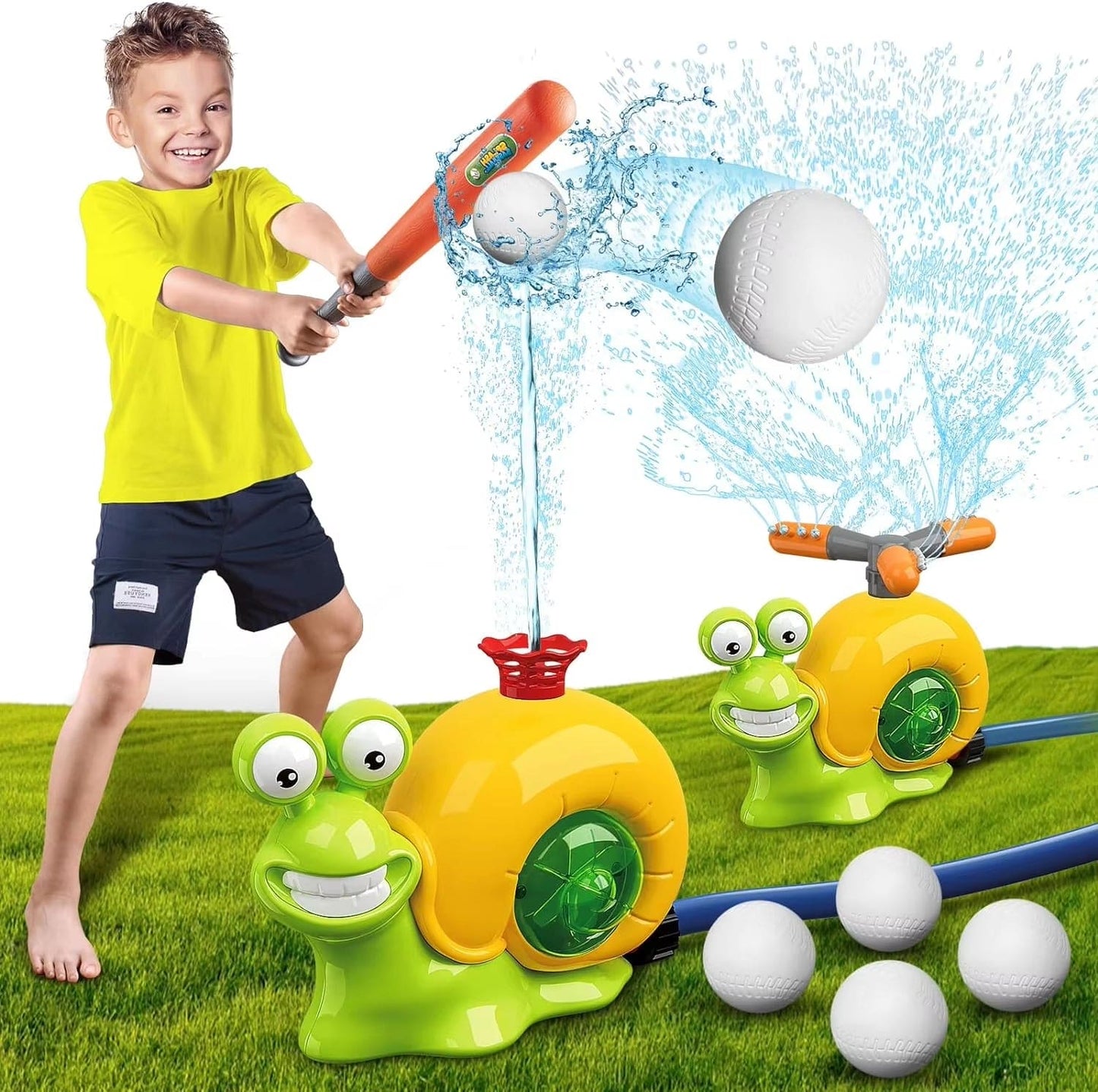 Water Sprinkler Baseball Toy for Kids Outdoor Play,Snail Water Game Spray Water Baseball for Summer Backyard Lawn Pool Party Fun