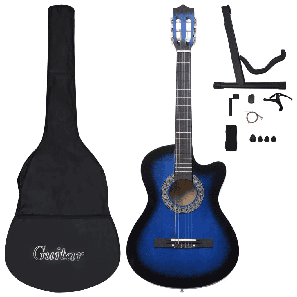 vidaXL 12 Piece Western Classical Guitar Set with 6 Strings Blue 38"