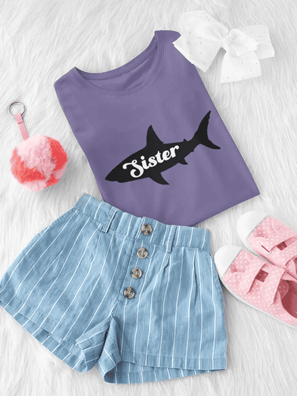 Shark Sister Splash: Trendy Toddler Tee with a Fin-tastic Twist!