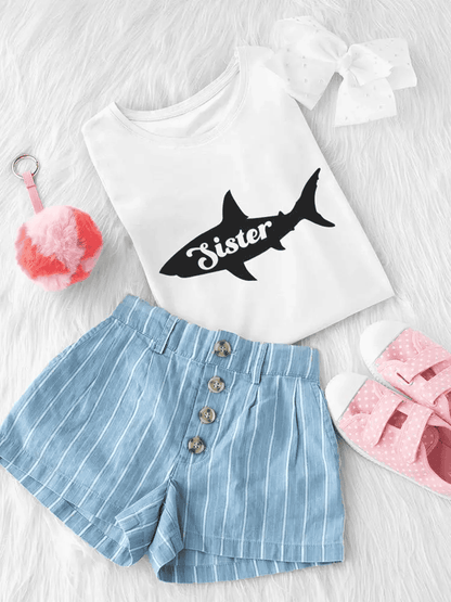 Shark Sister Splash: Trendy Toddler Tee with a Fin-tastic Twist!