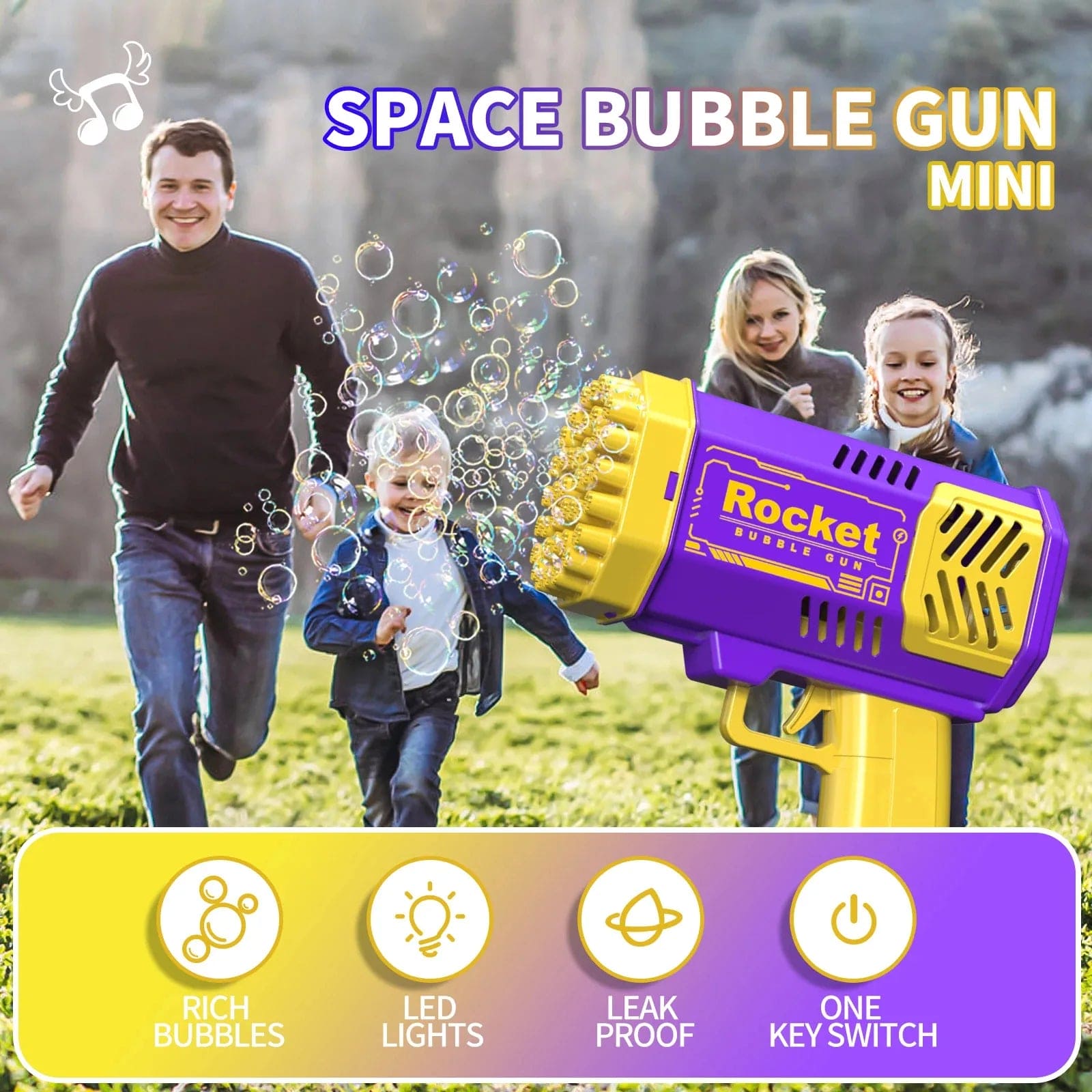 40 Holes Electric Rocket Bubble Machine Handheld Automatic Space Light Bubble Gun Kids Outdoor Battle Toys without Bubble Water