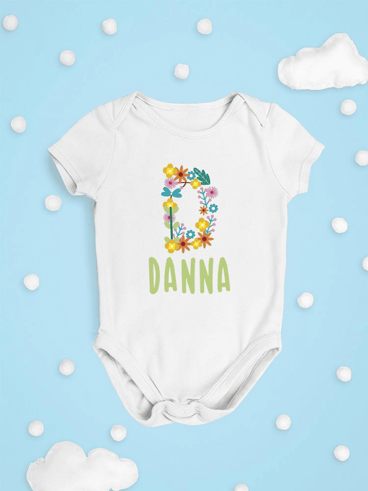 Custom Name And Floral Initial. Bodysuit -Custom Designs