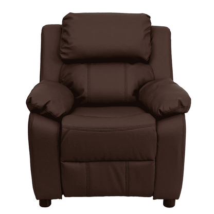 Deluxe Padded Contemporary Brown LeatherSoft Kids Recliner with Storage Arms