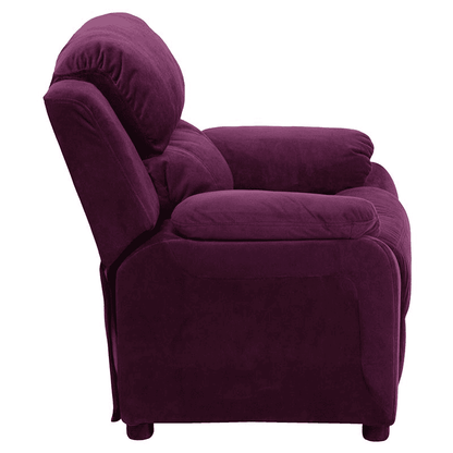 Deluxe Padded Contemporary Purple Microfiber Kids Recliner with Storage Arms