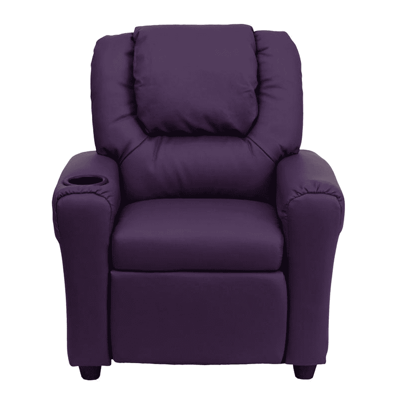 Contemporary Purple Vinyl Kids Recliner with Cup Holder and Headrest