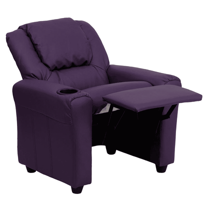 Contemporary Purple Vinyl Kids Recliner with Cup Holder and Headrest