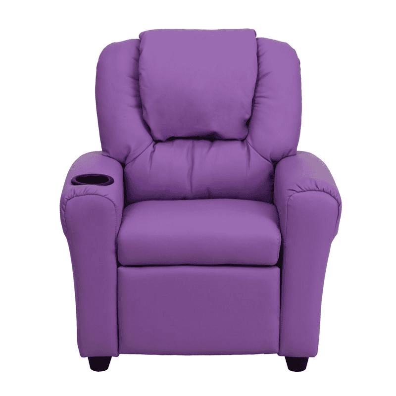 Contemporary Lavender Vinyl Kids Recliner with Cup Holder and Headrest