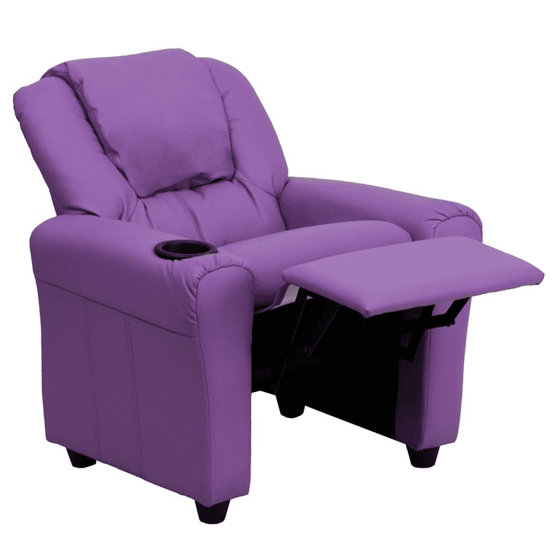 Contemporary Lavender Vinyl Kids Recliner with Cup Holder and Headrest