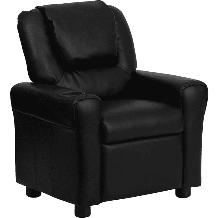 Contemporary Black LeatherSoft Kids Recliner with Cup Holder and Headrest