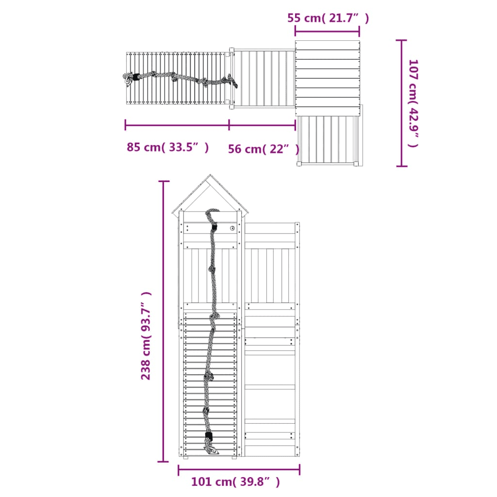 vidaXL Playhouse with Climbing Wall Solid Wood Pine