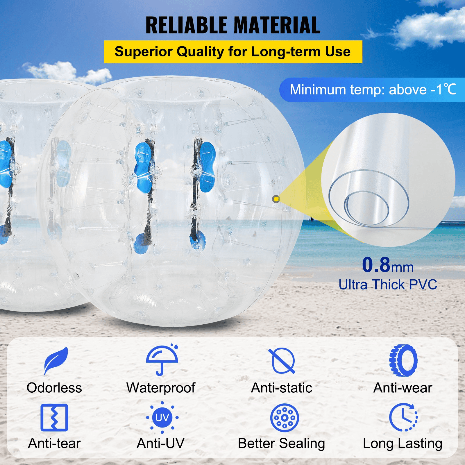 VEVOR 2PCS Inflatable Bumper Ball 4 FT / 1.2M Diameter, Bubble Soccer Ball, Blow It Up in 5 Min, Inflatable Zorb Ball for Adults or Children (4 FT, Transparent)