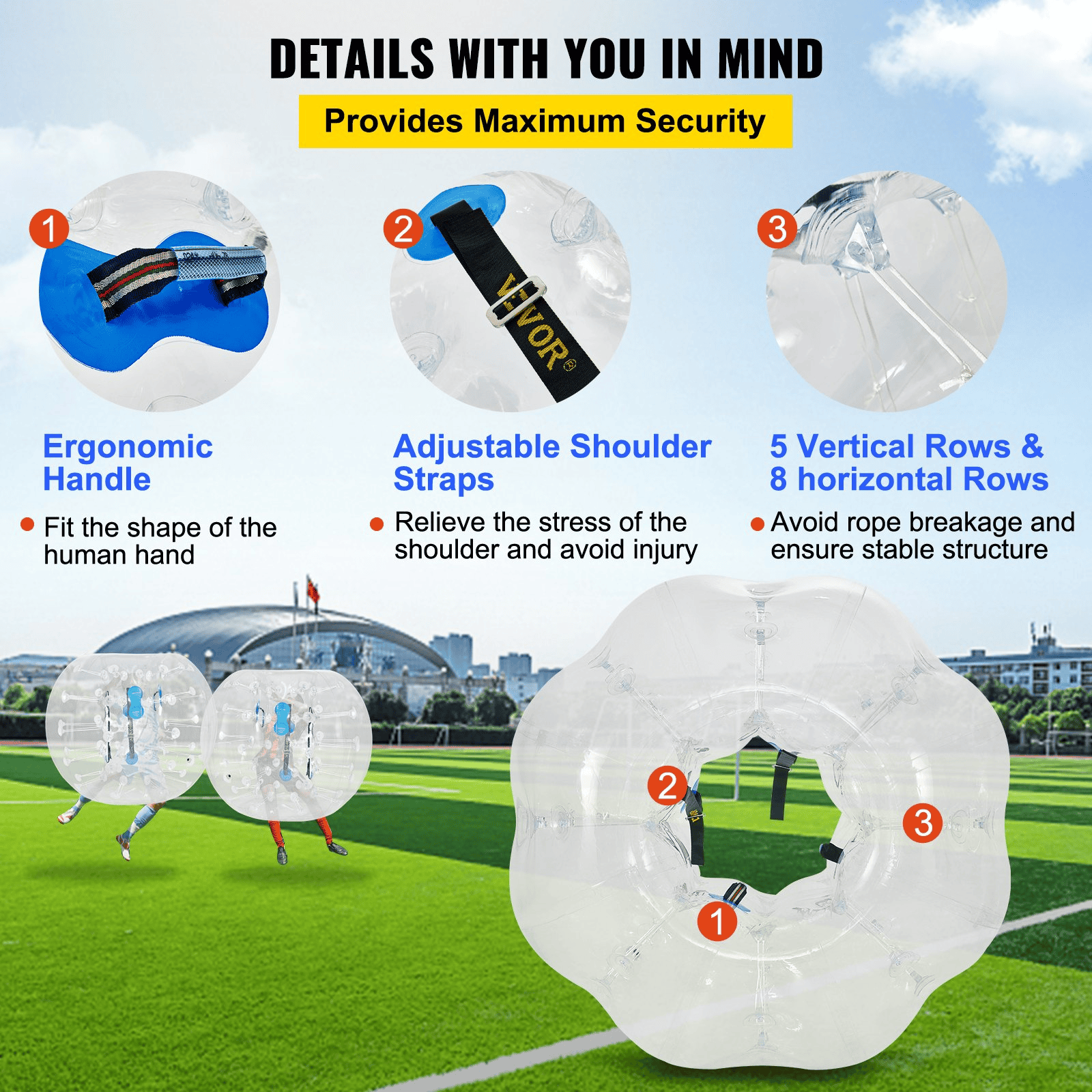 VEVOR 2PCS Inflatable Bumper Ball 4 FT / 1.2M Diameter, Bubble Soccer Ball, Blow It Up in 5 Min, Inflatable Zorb Ball for Adults or Children (4 FT, Transparent)