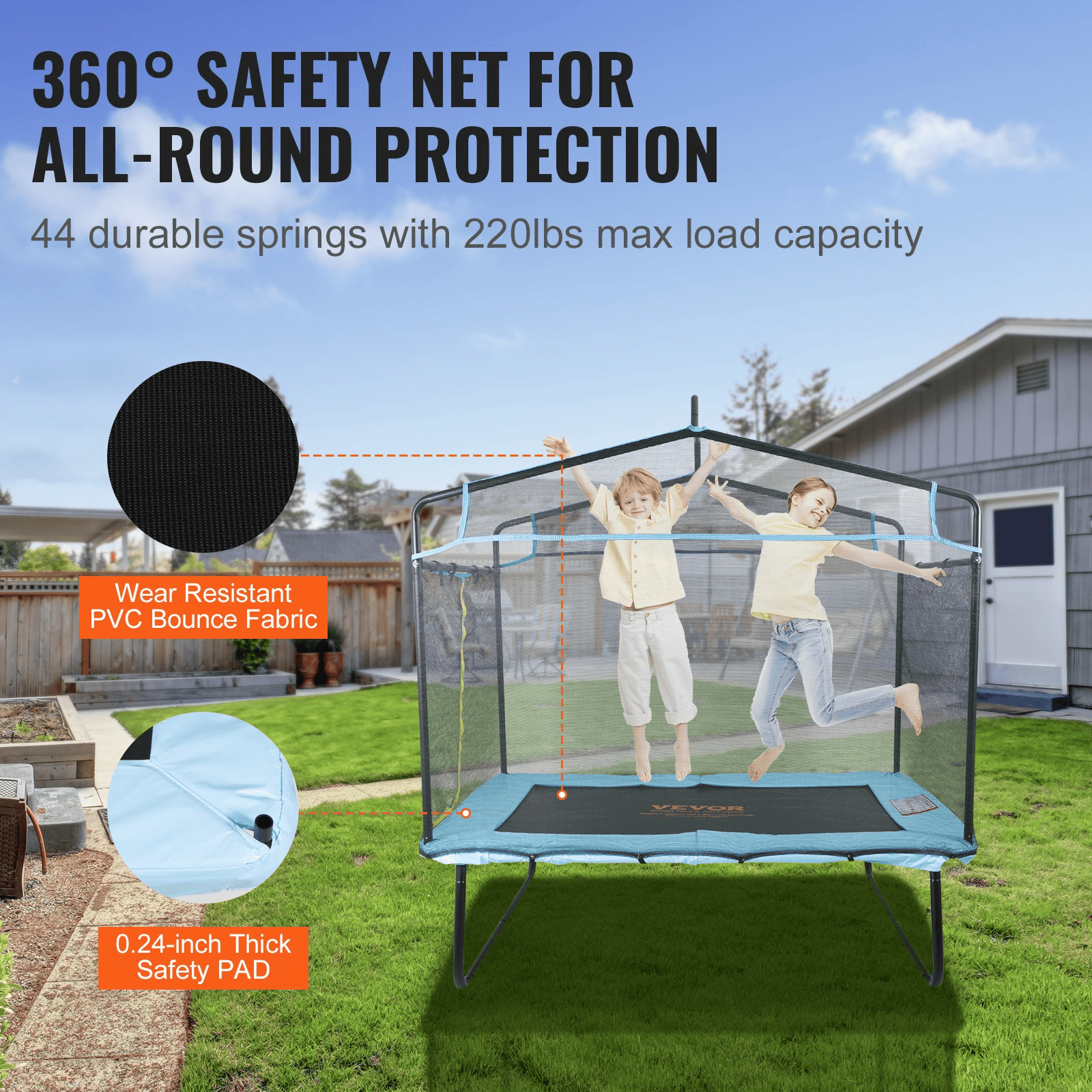 VEVOR 6FT Trampoline for Kids, 72" Indoor/Outdoor Toddlers Trampoline, Mini Baby Trampoline with Safety Enclosure Net, Gymnastics Bar, Hammock, Recreational Trampoline Birthday Gift for 3+ Years Kids