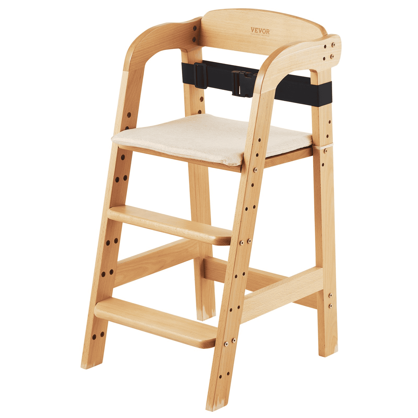 VEVOR Grow-With-Me Wooden High Chair – Adjustable Beechwood Dining Seat for Babies & Toddlers