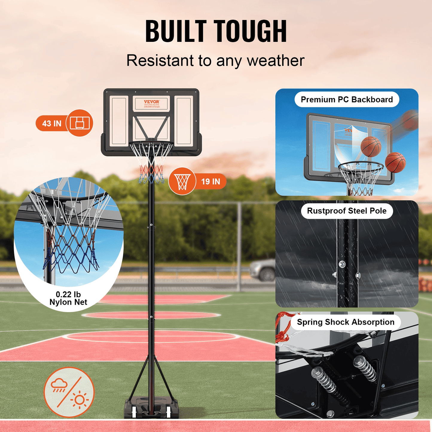 VEVOR Adjustable Basketball Hoop 4-10 ft | Portable 44-Inch Backboard System for Kids & Adults | Indoor/Outdoor Basketball Set with Wheels & Fillable Base