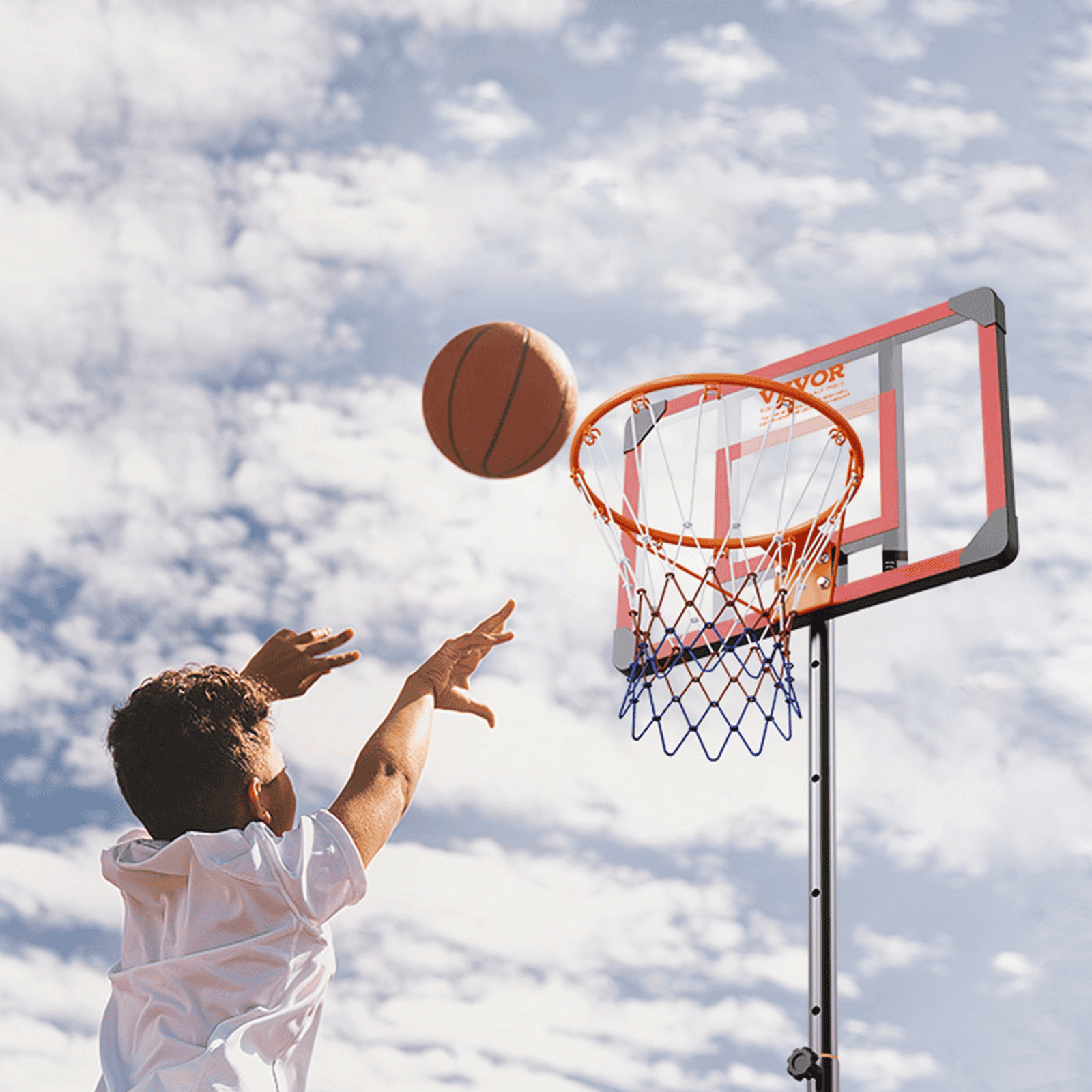 VEVOR Basketball Hoop, 5-7 ft Adjustable Height Portable Backboard System, 28 inch Basketball Hoop & Goal, Kids & Adults Basketball Set with Wheels, Stand, and Fillable Base, for Outdoor/Indoor