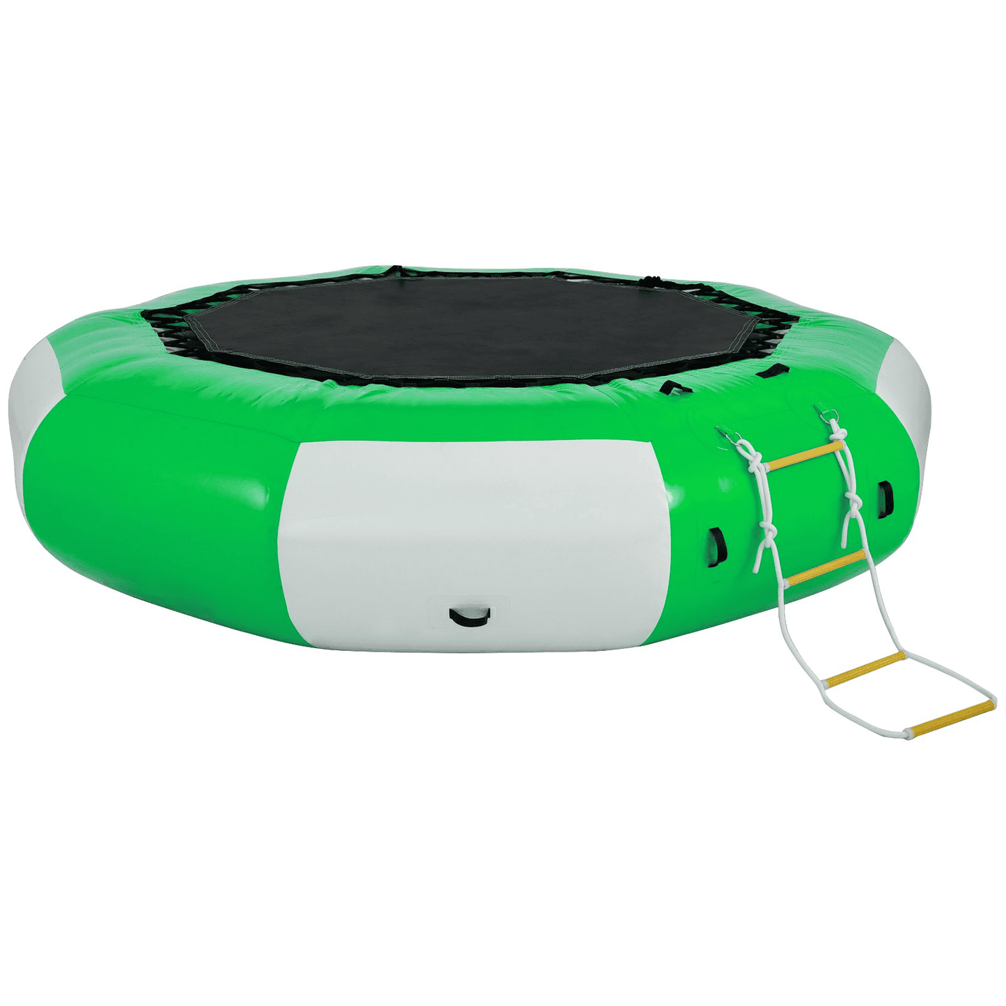 VEVOR Inflatable Water Trampoline 10FT , Round Inflatable Water Bouncer with 4-Step Ladder, Water Trampoline in Green and White for Water Sports.