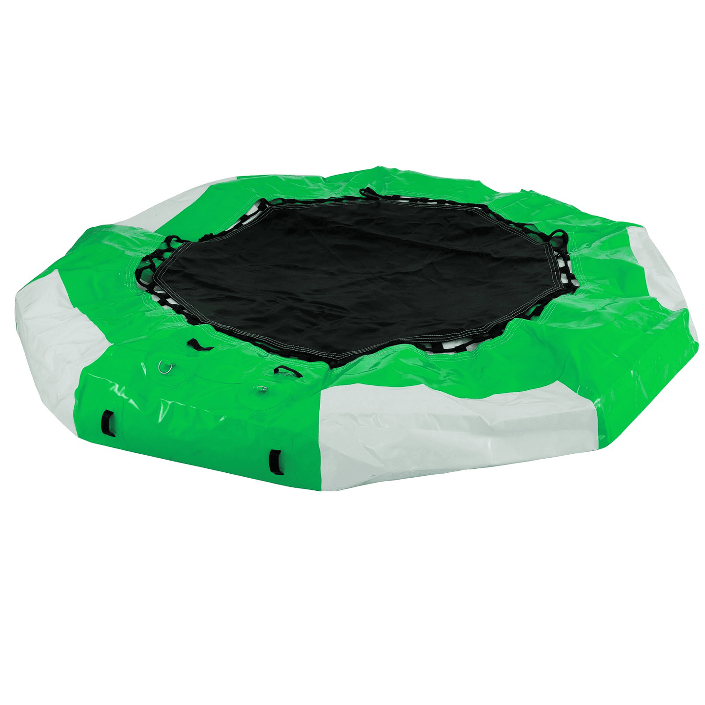 VEVOR Inflatable Water Trampoline 10FT , Round Inflatable Water Bouncer with 4-Step Ladder, Water Trampoline in Green and White for Water Sports.