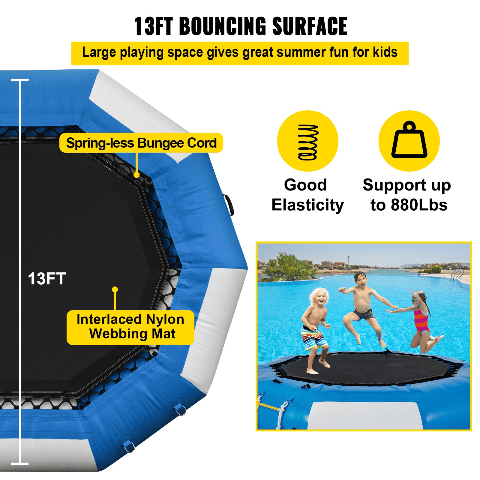 VEVOR 13ft Inflatable Water Bouncer, Water Trampoline Splash Padded Inflatable Bouncer Bounce Swim Platform for Water Sports