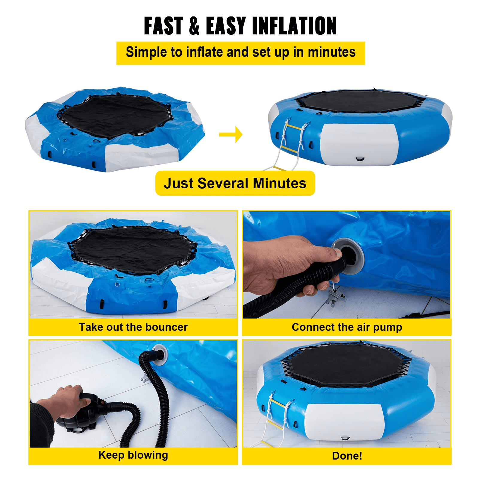 VEVOR 13ft Inflatable Water Bouncer, Water Trampoline Splash Padded Inflatable Bouncer Bounce Swim Platform for Water Sports