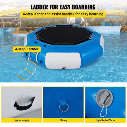 VEVOR 13ft Inflatable Water Bouncer, Water Trampoline Splash Padded Inflatable Bouncer Bounce Swim Platform for Water Sports