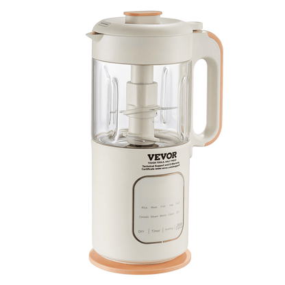 VEVOR Baby Food Maker, 500W Baby Food Processor with 300 ml Glass Bowl, SUS304 Stainless Steel 4-Blade Baby Food Puree Blender Steamer Grinder for Food, Fruit, Vegetable, Meat