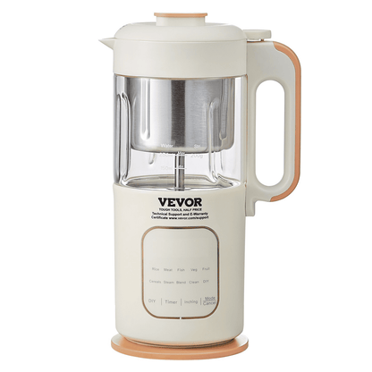 VEVOR Baby Food Maker, 500W Baby Food Processor with 300 ml Glass Bowl, SUS304 Stainless Steel 4-Blade Baby Food Puree Blender Steamer Grinder for Food, Fruit, Vegetable, Meat