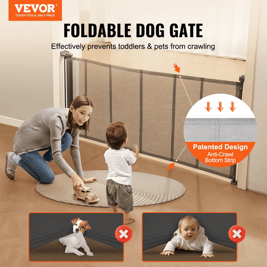 VEVOR Retractable Baby Gate, 34.2" Tall Mesh Baby Gate, Extends up to 76.8" Wide Retractable Gate for Kids or Pets, Retractable Dog Gates for Indoor Stairs, Doorways, Hallways, Playrooms, Gray