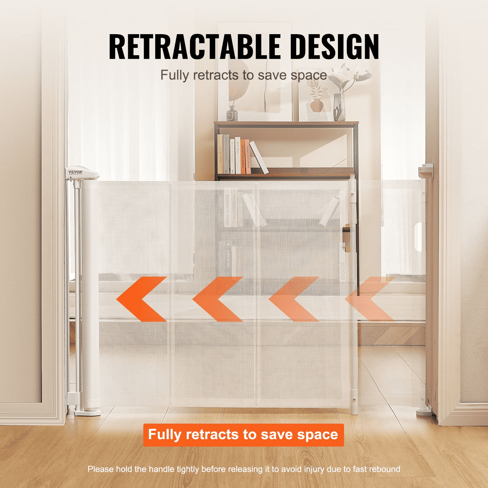 VEVOR Retractable Baby Gate, 34.2" Tall Mesh Baby Gate, Extends up to 76.8" Wide Retractable Gate for Kids or Pets, Retractable Dog Gates for Indoor Stairs, Doorways, Hallways, Playrooms, White