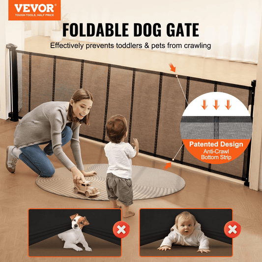 VEVOR Retractable Baby Gate, 34.2" Tall Mesh Baby Gate, Extends up to 116.1" Wide Retractable Gate for Kids or Pets, Retractable Dog Gates for Indoor Stairs, Doorways, Hallways, Playrooms, Black