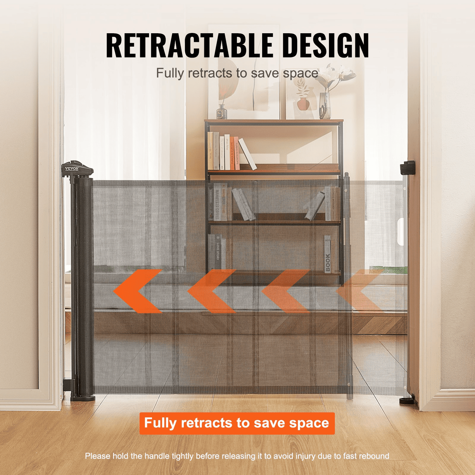 SafeGuard Retractable Baby Gate - 34.2" Tall Mesh Gate, Extends up to 76.8" - Secure for Kids & Pets, Ideal for Stairs, Doorways, Playrooms - Black