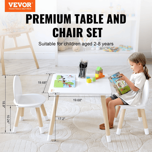 Kids Table and 2 Chairs Set, Toddler Table and Chair Set, Children Multi-Activity Table for Art, Craft, Reading, Learning, 1 Table and 2 Chairs