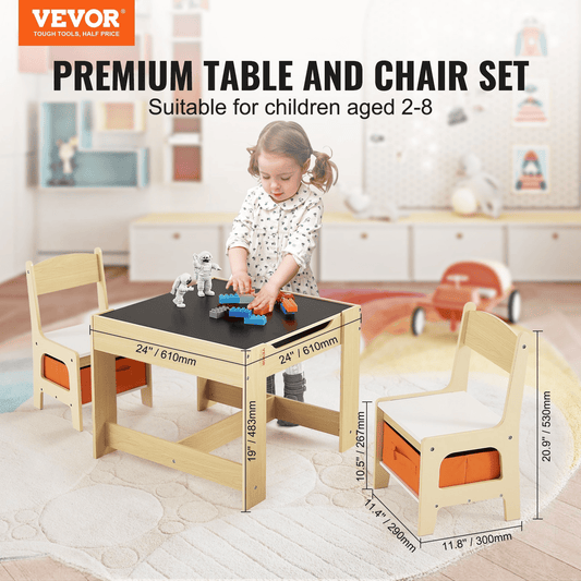 VEVOR Wooden Kids Activity Table & Chair Set – Storage-Packed Play Table for Art, Craft, Reading, & Learning