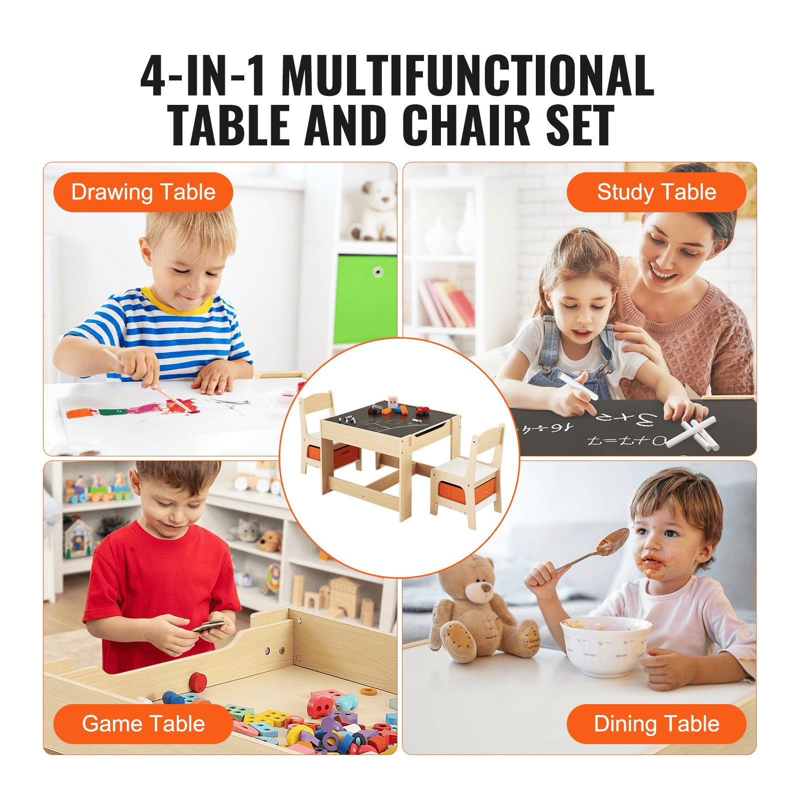 VEVOR Wooden Kids Activity Table & Chair Set – Storage-Packed Play Table for Art, Craft, Reading, & Learning