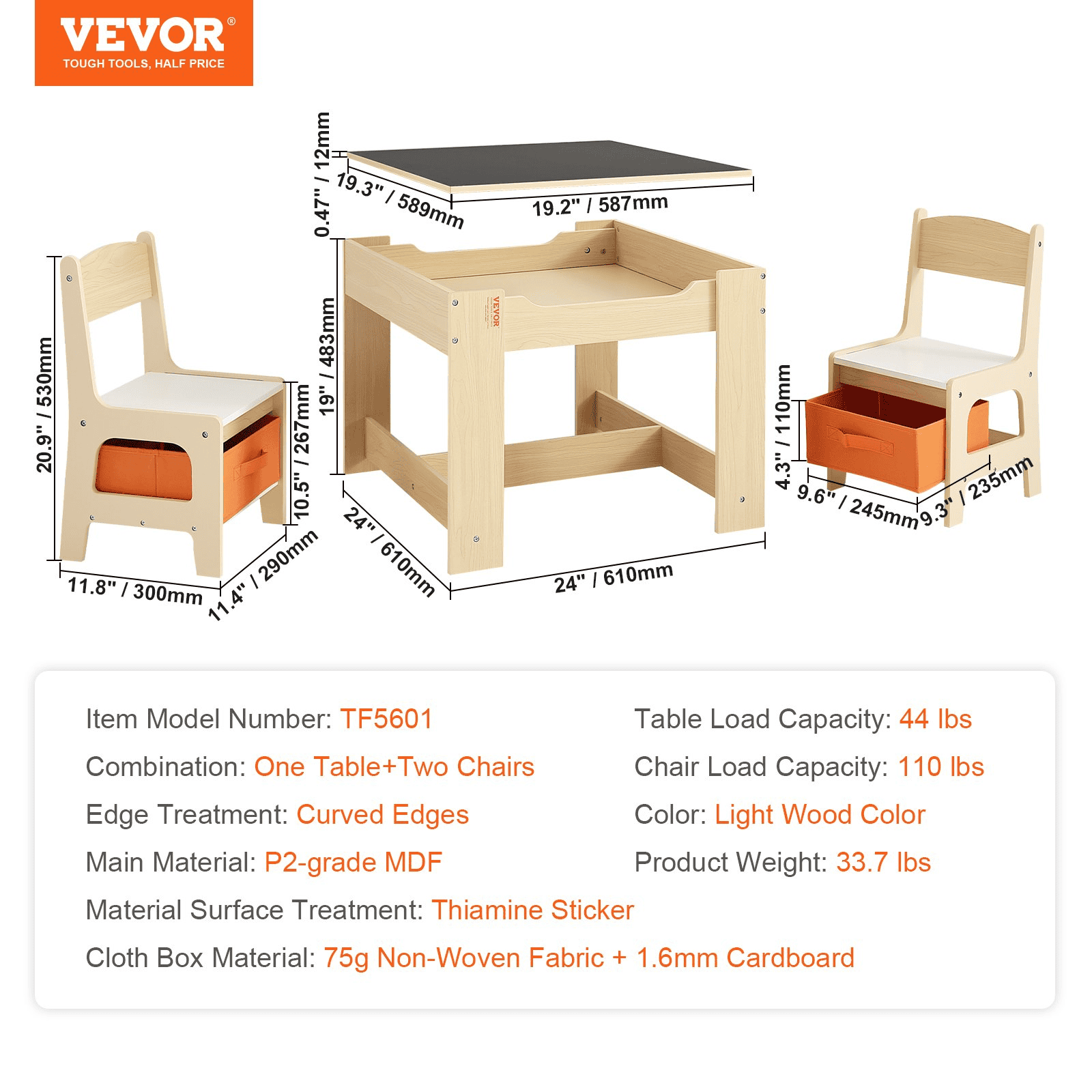 VEVOR Wooden Kids Activity Table & Chair Set – Storage-Packed Play Table for Art, Craft, Reading, & Learning