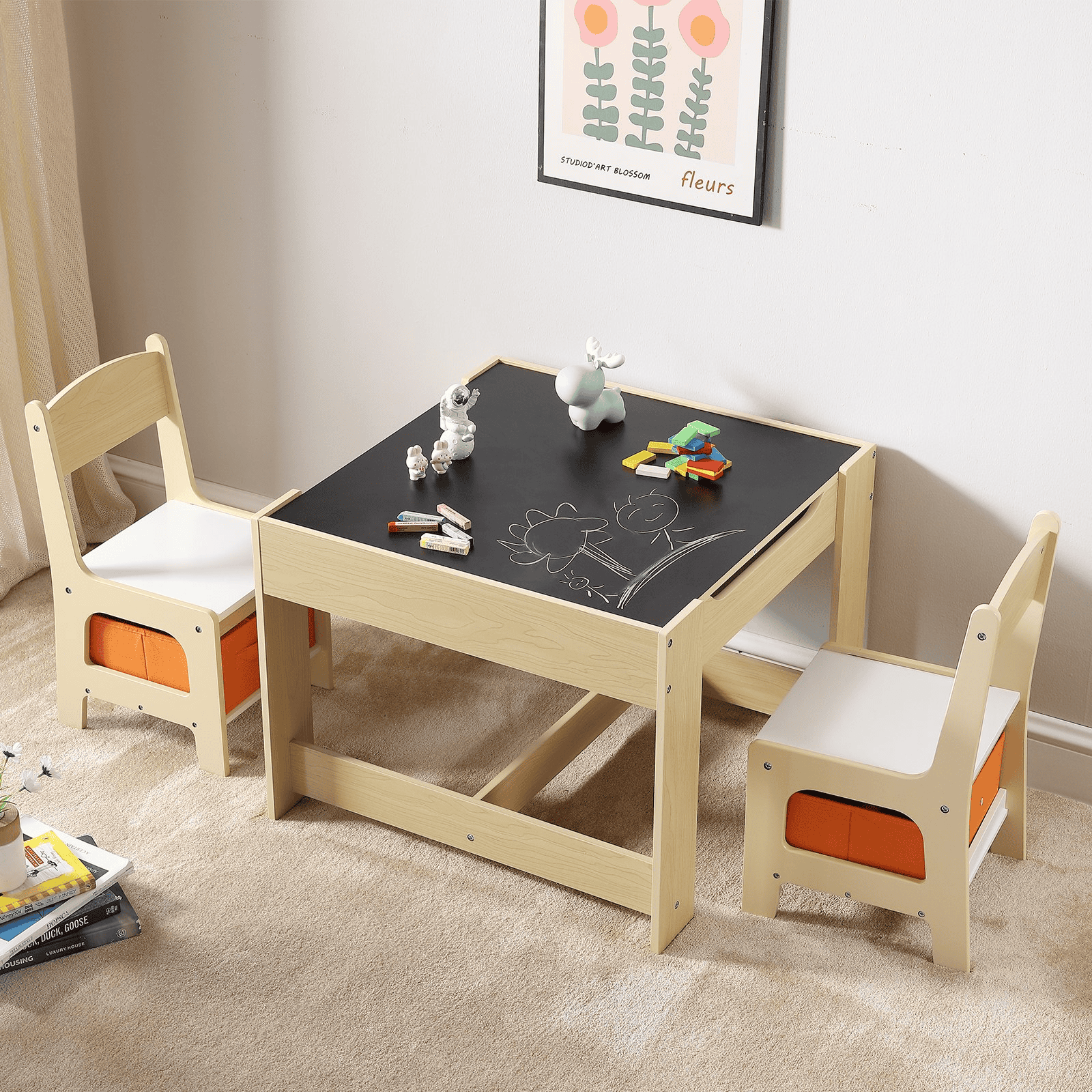 VEVOR Wooden Kids Activity Table & Chair Set – Storage-Packed Play Table for Art, Craft, Reading, & Learning