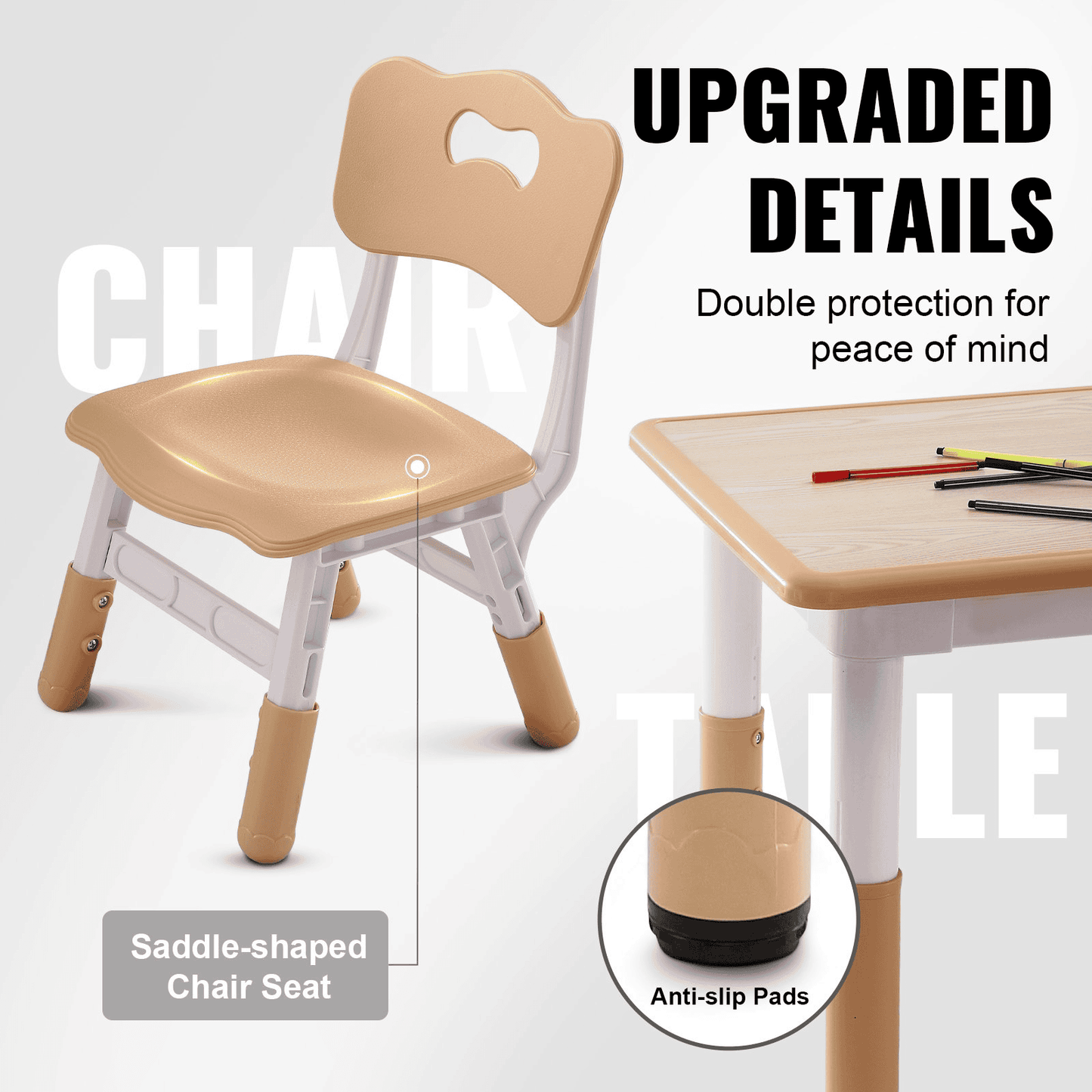 VEVOR Kids Table and 4 Chairs Set, Height Adjustable Toddler Table and Chair Set, Graffiti Desktop, Children Multi-Activity Table for Art, Craft, Reading, Learning