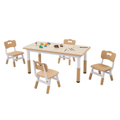 VEVOR Kids Table and 4 Chairs Set, Height Adjustable Toddler Table and Chair Set, Graffiti Desktop, Children Multi-Activity Table for Art, Craft, Reading, Learning