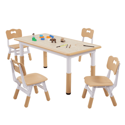 VEVOR Kids Table and 4 Chairs Set, Height Adjustable Toddler Table and Chair Set, Graffiti Desktop, Children Multi-Activity Table for Art, Craft, Reading, Learning