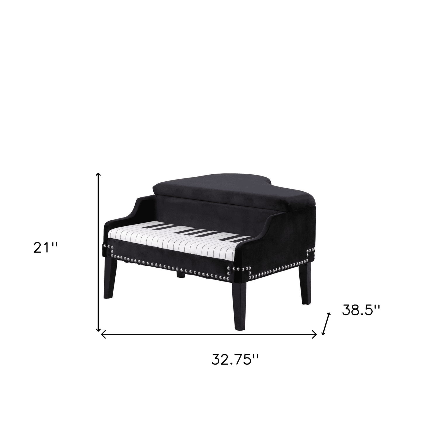 Black Velour Baby Grand Piano Storage Bench