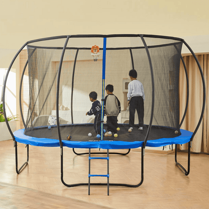 VEVOR 12FT Trampoline, 400 lbs Trampoline with Enclosure Net, Ladder, and Curved Pole, Heavy Duty Trampoline with Jumping Mat and Spring Cover Padding, Outdoor Recreational Trampolines for Kids Adults