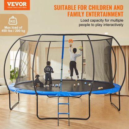 VEVOR 14FT Trampoline, 450 lbs Trampoline with Enclosure Net, Ladder, and Curved Pole, Heavy Duty Trampoline with Jumping Mat and Spring Cover Padding, Outdoor Recreational Trampolines for Kids Adults