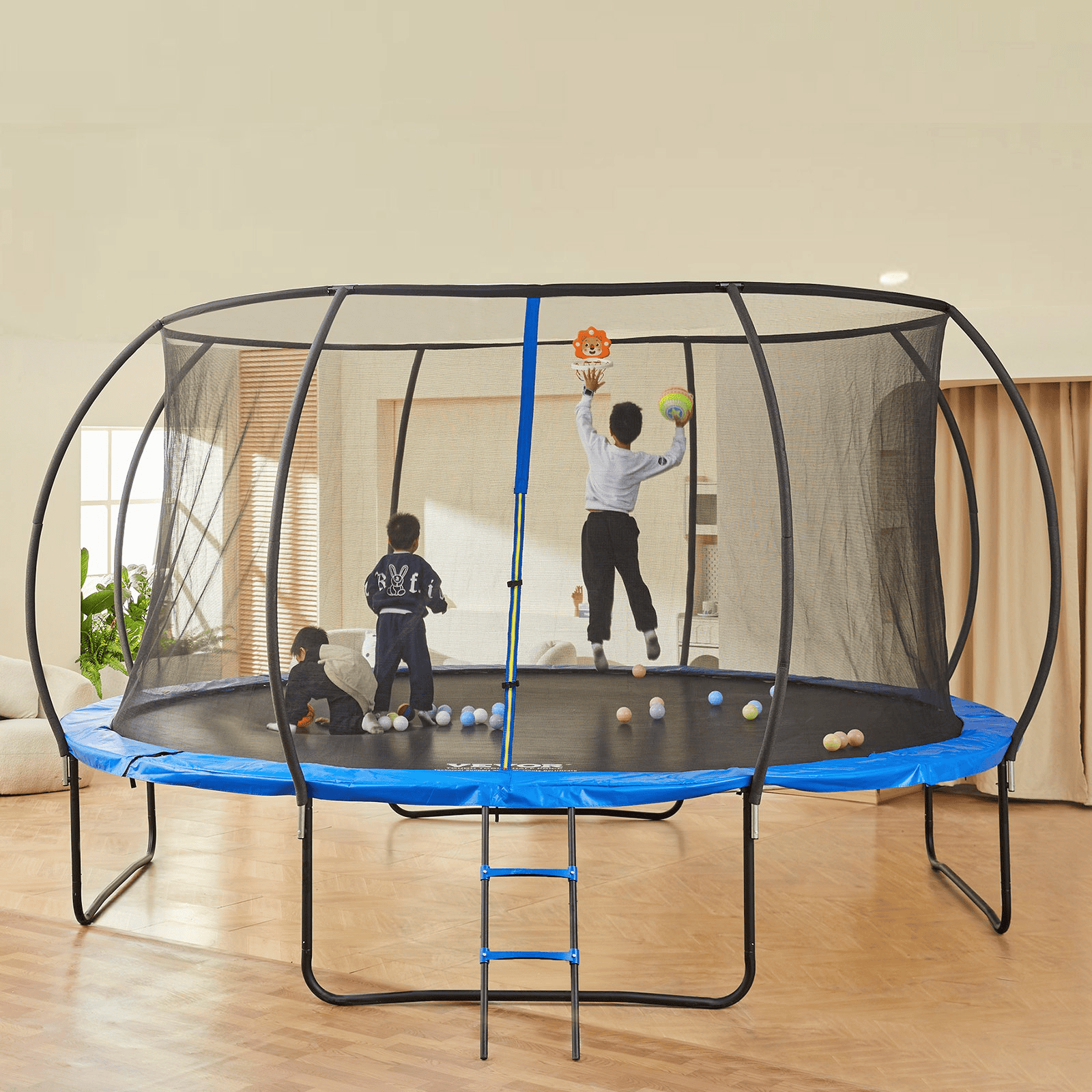 VEVOR 14FT Trampoline, 450 lbs Trampoline with Enclosure Net, Ladder, and Curved Pole, Heavy Duty Trampoline with Jumping Mat and Spring Cover Padding, Outdoor Recreational Trampolines for Kids Adults