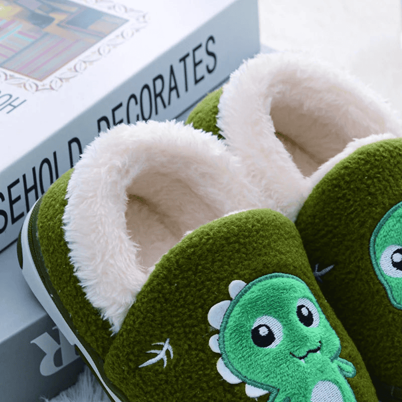 Padded Green Non-slip Slippers with Dinosaur