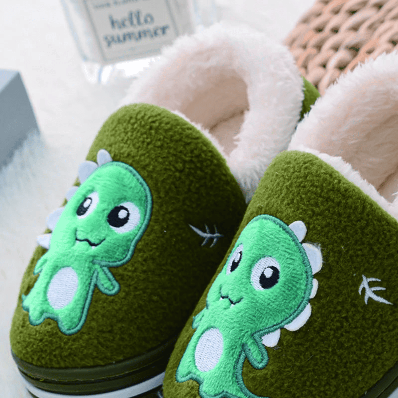 Padded Green Non-slip Slippers with Dinosaur